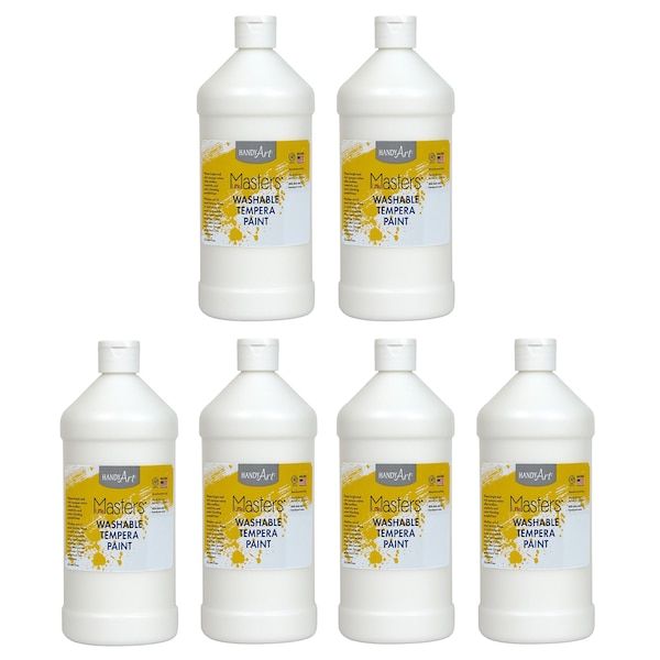 Little Masters Washable Tempera Paint, White, 32 oz., 6PK